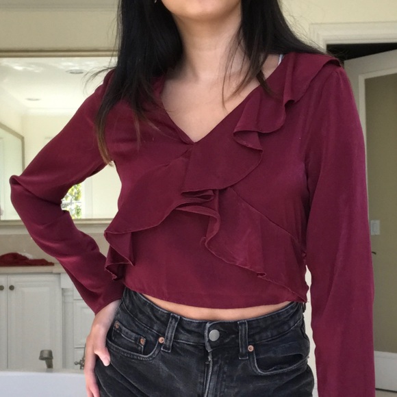 Nordstrom Tops - NORDSTROM MAROON CROPPED BLOUSE